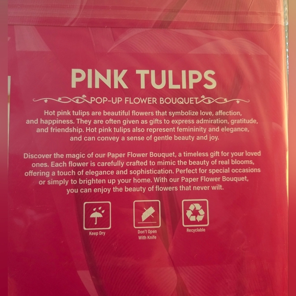 Pink Tulip Pop-Up Flower Bouquet With Notecard Included | 12 Inches Tall - Picture 4 of 4